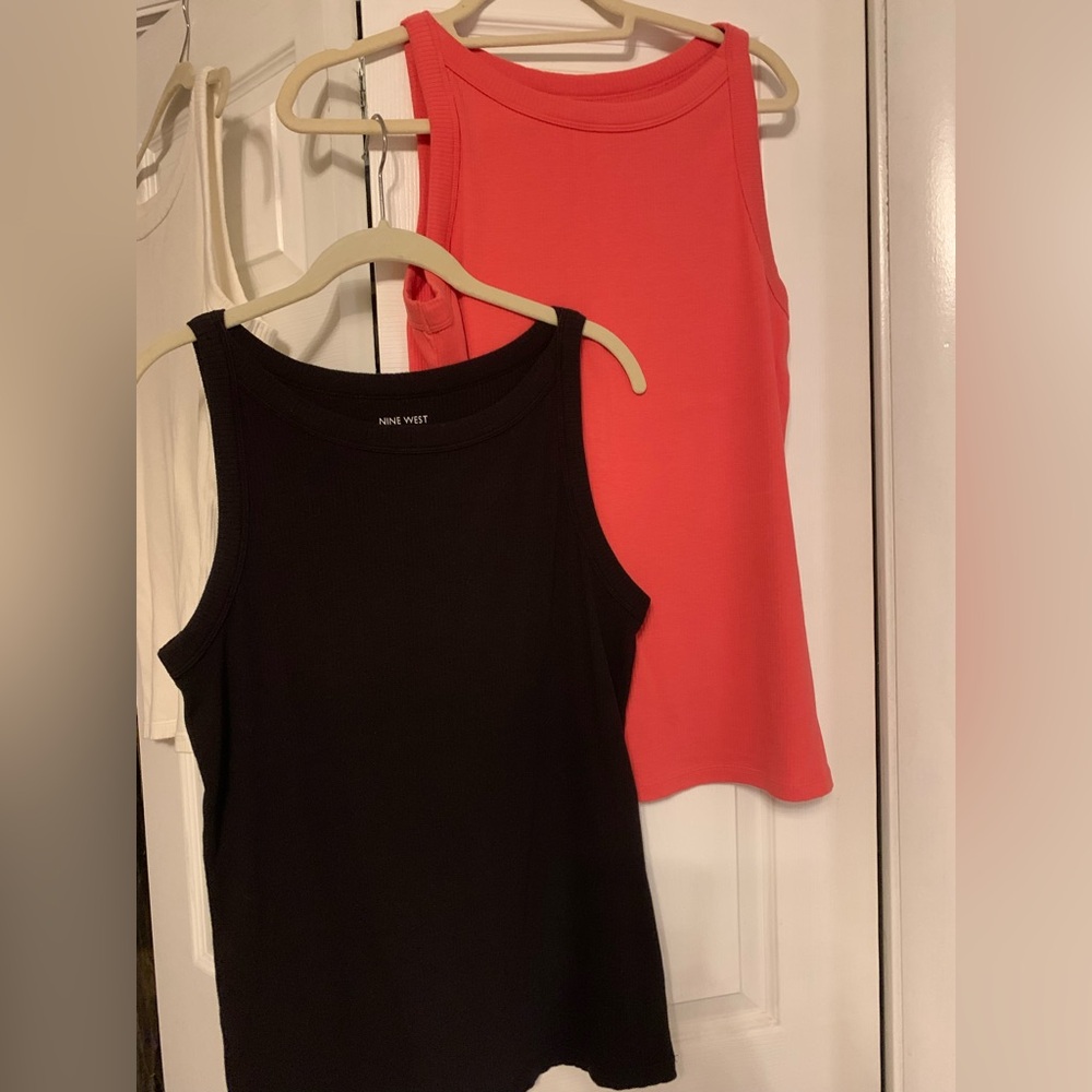 Nine West Essential High Neck Tanks, Set of 3, White, Black, Pink,Good Condition